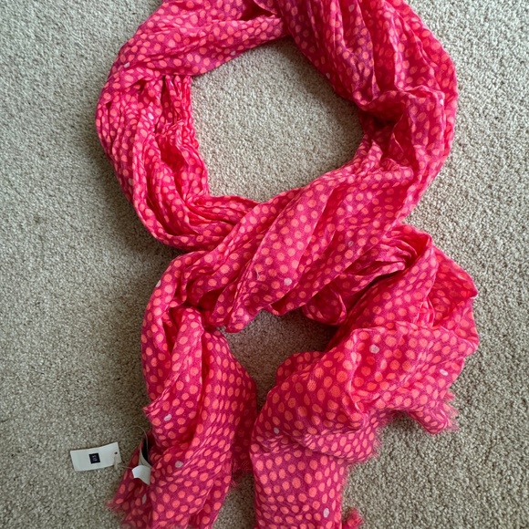 Shocking Pink Orange Polka Dot Crinkled Oblong Scarf-NWT - Picture 1 of 4